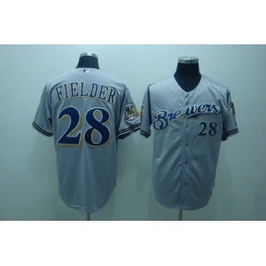 mlb milwaukee brewers #28 fielder  grey[40th patch]