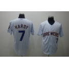 mlb milwaukee brewers #7 hardy white(blue strip)