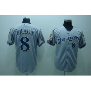 mlb milwaukee brewers #8 braun  grey[40th patch]