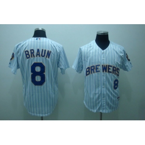 mlb milwaukee brewers #8 ryan braun white(blue strip)