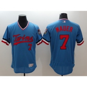 Men Minnesota Twins #7 Joe Mauer Majestic Blue Flexbase Authentic Collection Cooperstown Player Jersey