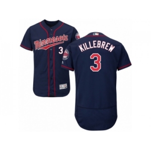 Men's Majestic Minnesota Twins #3 Harmon Killebrew Navy Blue Flexbase Authentic Collection MLB Jersey