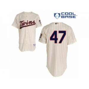 Men's Majestic Minnesota Twins #47 Ricky Nolasco Replica Cream Alternate Cool Base MLB Jersey