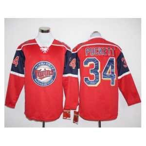 Minnesota Twins #34 Kirby Puckett Red Long Sleeve Stitched Baseball Jersey