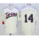 Mitchell And Ness 1969 Minnesota Twins #14 Kent Hrbek Cream Strip Throwback Stitched MLB Jersey