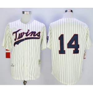 Mitchell And Ness 1969 Minnesota Twins #14 Kent Hrbek Cream Strip Throwback Stitched MLB Jersey