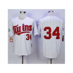Mitchell And Ness Minnesota Twins #34 Kirby Puckett White(Blue Strip) Throwback Stitched MLB Jersey
