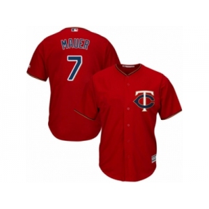 Youth Majestic Minnesota Twins #7 Joe Mauer Authentic Scarlet Alternate Cool Base MLB Jersey