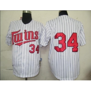mlb jersey minnesota twins #34 puckett m&n white[black strip]