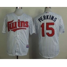 mlb jerseys minnesota twins #15 perkins white(blue strip)