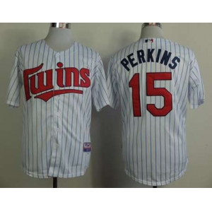 mlb jerseys minnesota twins #15 perkins white(blue strip)