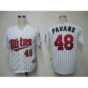 mlb jerseys minnesota twins #48 pavano white(blue strip)