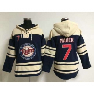 mlb jerseys minnesota twins #7 mauer blue[pullover hooded sweatshirt]