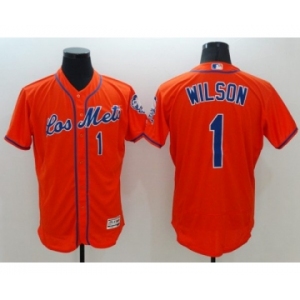 Men New York Mets #1 Mookie Wilson Majestic Orange Flexbase Authentic Collection Player Jersey