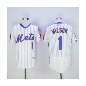 Men New York Mets #1 Mookie Wilson Majestic White Alternate Flexbase Authentic Collection Player Jersey
