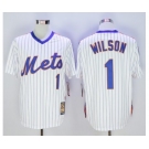 Men New York Mets #1 Mookie Wilson Majestic White Cool Base Cooperstown Collection Player Jersey