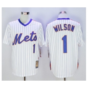 Men New York Mets #1 Mookie Wilson Majestic White Cool Base Cooperstown Collection Player Jersey