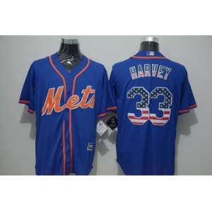 Men New York Mets #33 Matt Harvey Blue USA Flag Fashion Cool Base Jersey