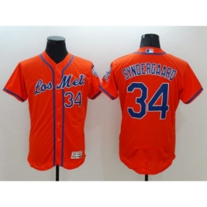 Men New York Mets #34 Noah Syndergaar Majestic Orange Flexbase Authentic Collection Player Jersey