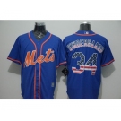 Men New York Mets #34 Noah Syndergaard Blue USA Flag Fashion Cool Base Jersey