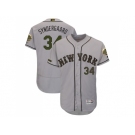 Men New York Mets #34 Noah Syndergaard Grey Flexbase Authentic Collection 2018 Memorial Day Stitched MLB Jersey