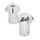 Men's Majestic New York Mets #1 Chris Young Authentic White 2016 Memorial Day Fashion Flex Base MLB Jersey