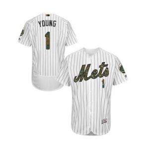 Men's Majestic New York Mets #1 Chris Young Authentic White 2016 Memorial Day Fashion Flex Base MLB Jersey