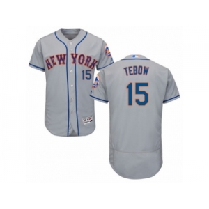 Men's Majestic New York Mets #15 Tim Tebow Grey Flexbase Authentic Collection MLB Jersey