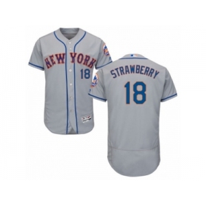 Men's Majestic New York Mets #18 Darryl Strawberry Grey Flexbase Authentic Collection MLB Jersey