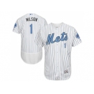 New York Mets #1 Mookie Wilson White(Blue Strip) Flexbase Authentic Collection 2016 Father's Day Stitched Baseball Jersey