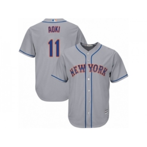 New York Mets #11 Norichika Aoki Replica Grey Road Cool Base MLB Jersey