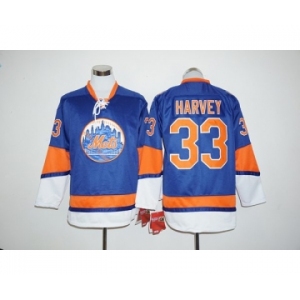 New York Mets #33 Matt Harvey Blue Long Sleeve Stitched MLB Jersey
