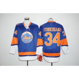 New York Mets #34 Noah Syndergaard Blue Long Sleeve Stitched MLB Jersey