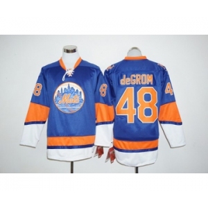 New York Mets #48 Jacob DeGrom Blue Long Sleeve Stitched MLB Jersey