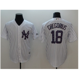 Men New York Yankees #18 Didi Gregorius White Strip New Cool Base 2018 Stars & Stripes Stitched MLB Jersey