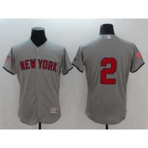 Men New York Yankees #2 Derek Jeter Gray Stars & Stripes 2016 Independence Day Flex Base Jersey