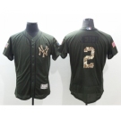 Men New York Yankees #2 Derek Jeter Majestic Green Salute to Service Flexbase Authentic Collection Jersey