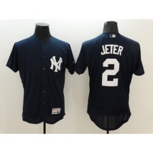 Men New York Yankees #2 Derek Jeter Majestic Navy Blue Flexbase Authentic Collection Player Jersey