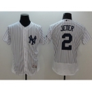 Men New York Yankees #2 Derek Jeter Majestic white stripe Flexbase Authentic Collection Player Jersey[Jeter]