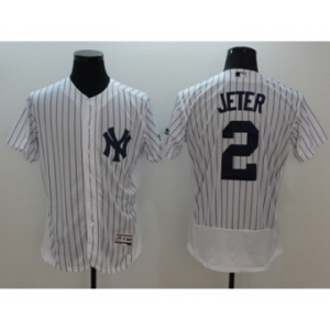 Men New York Yankees #2 Derek Jeter Majestic white stripe Flexbase Authentic Collection Player Jersey[Jeter]