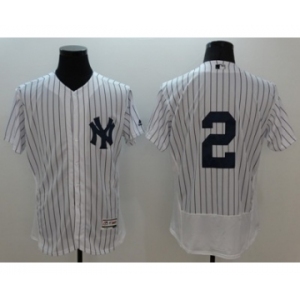 Men New York Yankees #2 Derek Jeter Majestic white stripe Flexbase Authentic Collection Player Jersey