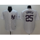 Men New York Yankees #25 Gleyber Torres White Strip New Cool Base 2018 Stars & Stripes Stitched MLB Jersey