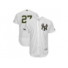 Men New York Yankees #27 Giancarlo Stanton White Strip Flexbase Authentic Collection 2018 Memorial Day Stitched MLB Jersey