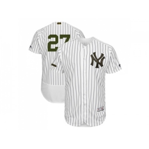 Men New York Yankees #27 Giancarlo Stanton White Strip Flexbase Authentic Collection 2018 Memorial Day Stitched MLB Jersey