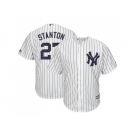 Men New York Yankees #27 Giancarlo Stanton White Strip New Cool Base 2018 Stars & Stripes Stitched MLB Jersey