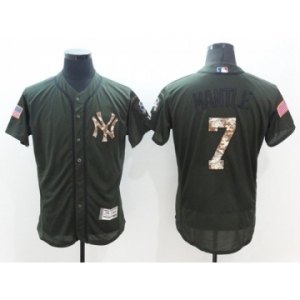 Men New York Yankees #7 Mickey Mantle Majestic Green Salute to Service Flexbase Authentic Collection Jersey