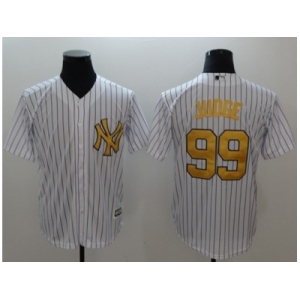 Men New York Yankees #99 Aaron Judge White Gold No. New Cool Base Stitched MLB Jersey