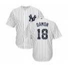 Men's Majestic New York Yankees #18 Johnny Damon Authentic White Team Logo Fashion MLB Jersey