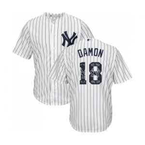 Men's Majestic New York Yankees #18 Johnny Damon Authentic White Team Logo Fashion MLB Jersey