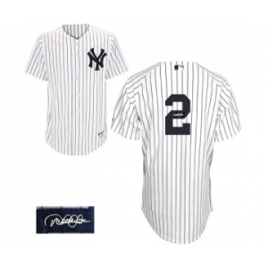 Men's Majestic New York Yankees #2 Derek Jeter Authentic White Home Autographed MLB Jersey